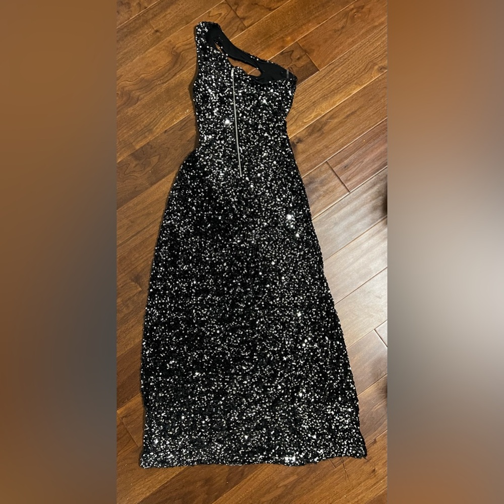 (SOLD) Fashion Nova Black Sequin Prom Dress – Size Small (Hemmed) - Picture 5 of 5